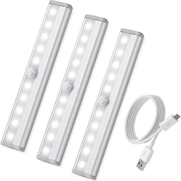 3st rörelsesensorlampa, USB uppladdningsbar LED-nattlampa för skåp Garderob Köksgarderob Entré hall (vit)