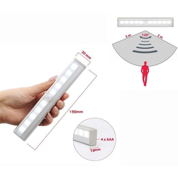 Garderobslampa - Mercase - Rörelsesensor - 10 LED - Vit