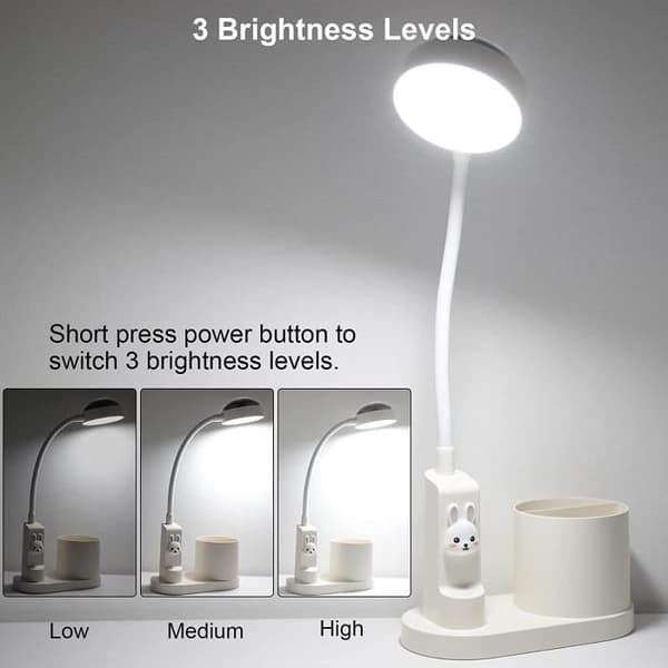Bordslampa för barn med pennhållare Färgskiftande sänglampa Uppladdningsbar LED-läslampa (vit)