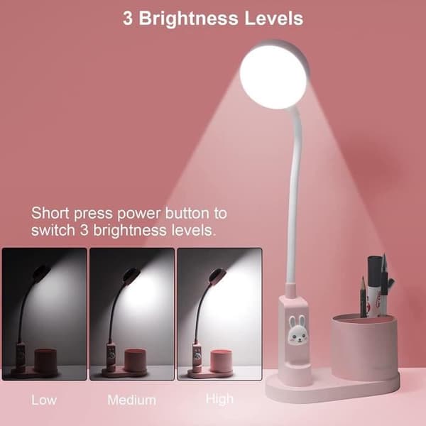 Bordslampa för barn med pennhållare Färgskiftande sänglampa Uppladdningsbar LED-läslampa (rosa)