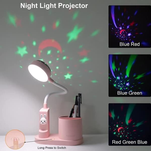 Bordslampa för barn med pennhållare Färgskiftande sänglampa Uppladdningsbar LED-läslampa (rosa)