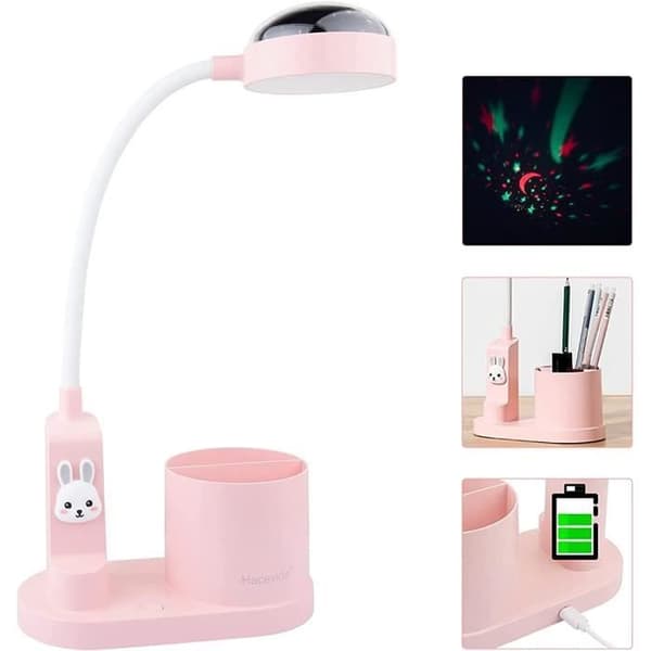 Bordslampa för barn med pennhållare Färgskiftande sänglampa Uppladdningsbar LED-läslampa (rosa)