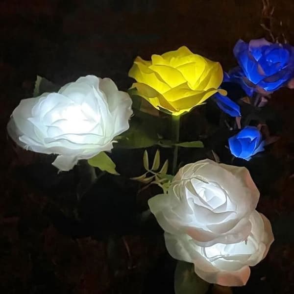 3 huvuden led solar rose lampa utomhusbelysning trädgård gräsmatta landskap dekoration gul