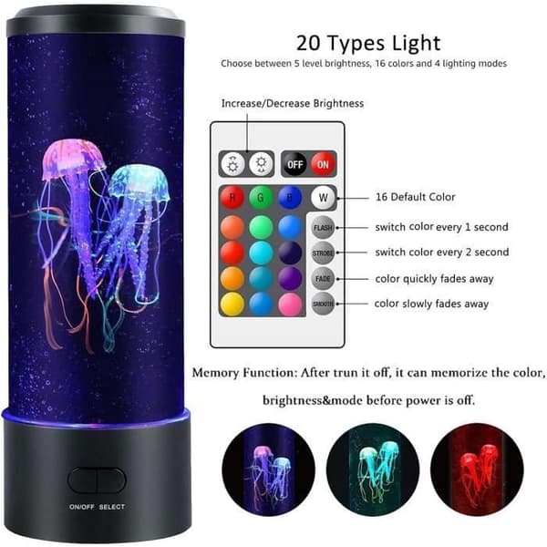 Novelty Jellyfish LED Lava Lamp - med fjärrkontroll och 16 färger - Aquarium Style Mood Lamp