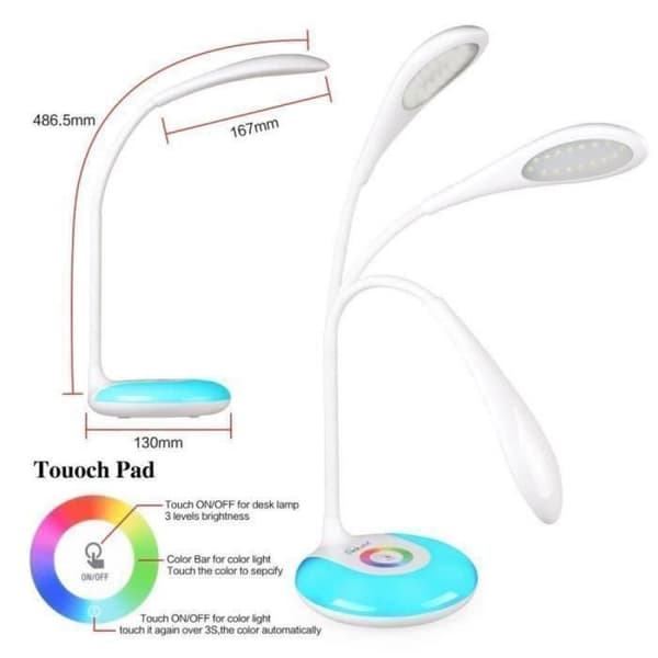 LED-ljus ögonskyddslampa, 3 ljusnivåer, LED-bordslampa med färgglad nattlampa