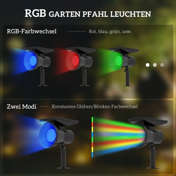 Rootz Solar Lights Paket med 2 - Trädgårdslampor - Utomhusbelysning - Atmosfäriska och levande färger - Långvarig belysning - 10,6L x 15W x 38H cm - P