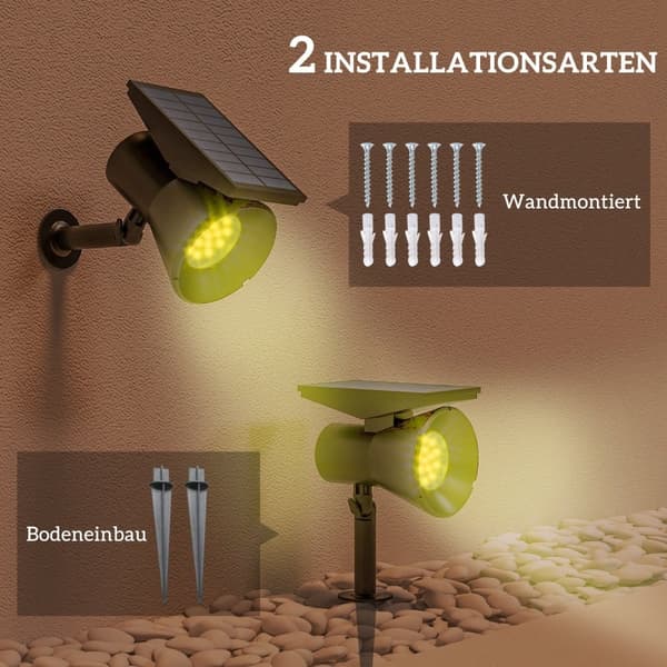 Rootz Solar Lights Paket med 2 - Trädgårdslampor - Utomhusbelysning - Atmosfäriska och levande färger - Långvarig belysning - 10,6L x 15W x 38H cm - P