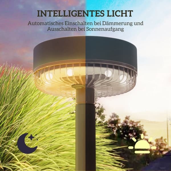 Rootz Solar Garden Lights - Utomhus LED-lampor - Vattentäta trädgårdslampor - Varmvitt ljus - 10-12h Drifttid - Ø13 x 39,5H cm - Svart
