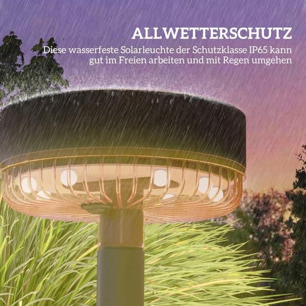 Rootz Solar Garden Lights - Utomhus LED-lampor - Vattentäta trädgårdslampor - Varmvitt ljus - 10-12h Drifttid - Ø13 x 39,5H cm - Svart