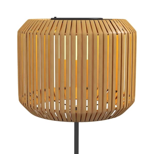 Rootz Havelys - Rattan Udendørs Lys - Solar Havelampe - Automatisk tænding - LED - Vejrbestandig - Metalramme - Sort + Gul - Ø34 x 130cm
