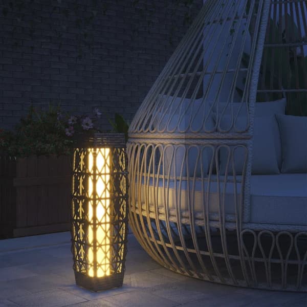 Rootz Trädgårdslampa - Rotting utomhuslampa - Solar trädgårdslampa - Automatisk tändning - LED - Väderbeständig - Metallram - Grå - 20 x 20 x 68cm