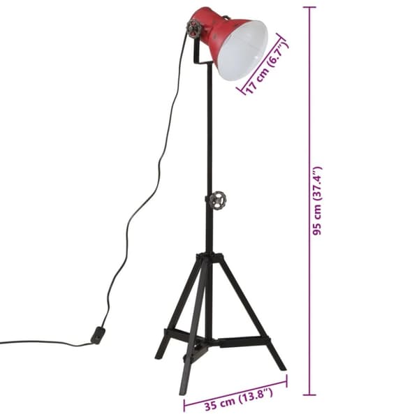 vidaXL gulvlampe 25 W 35x35x65/95 cm E27 rustik rød