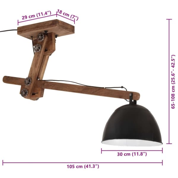 vidaXL loftlampe 105x30x65-108 cm 25 W E27 sort