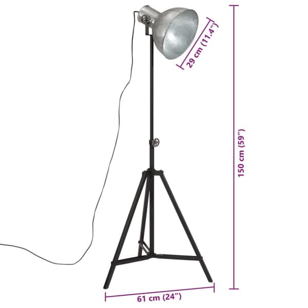 vidaXL Gulvlampe 25 W vintage sølv 61x61x90/150 cm E27