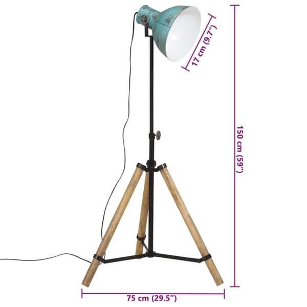 vidaXL gulvlampe 25 W 75x75x90-150 cm E27 rustik blå