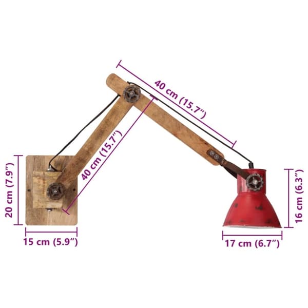 vidaXL Vägglampa 25 W nött röd 96x15x20 cm E27