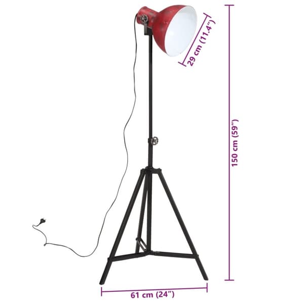 vidaXL gulvlampe 25 W 61x61x90/150 cm E27 rustik rød