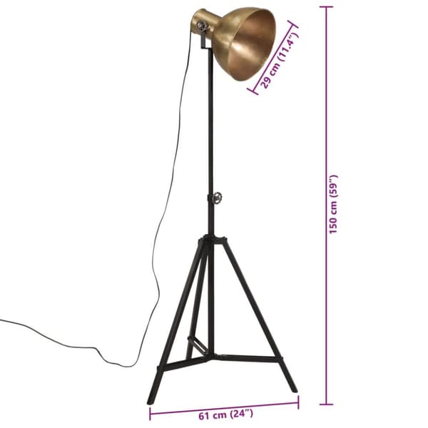 vidaXL Golvlampa 25 W antik mässing 61x61x90/150 cm E27