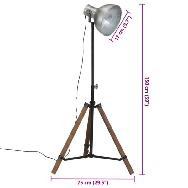 vidaXL Golvlampa 25 W vintage silver 75x75x90-150 cm E27