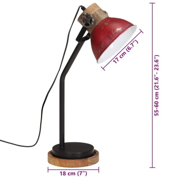 vidaXL skrivebordslampe 25 W 18x18x60 cm E27 rustik rød