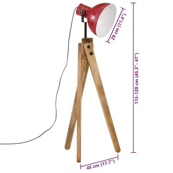 vidaXL gulvlampe 45x45x120 cm 25 W E27 rustik rød