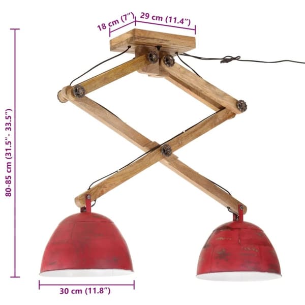 vidaXL Taklampe 25 W mørkerød 29x18x85 cm E27
