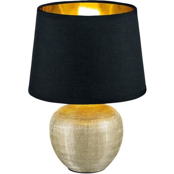 Guld keramisk bordslampa, svart textil, H 26 cm, LUXOR