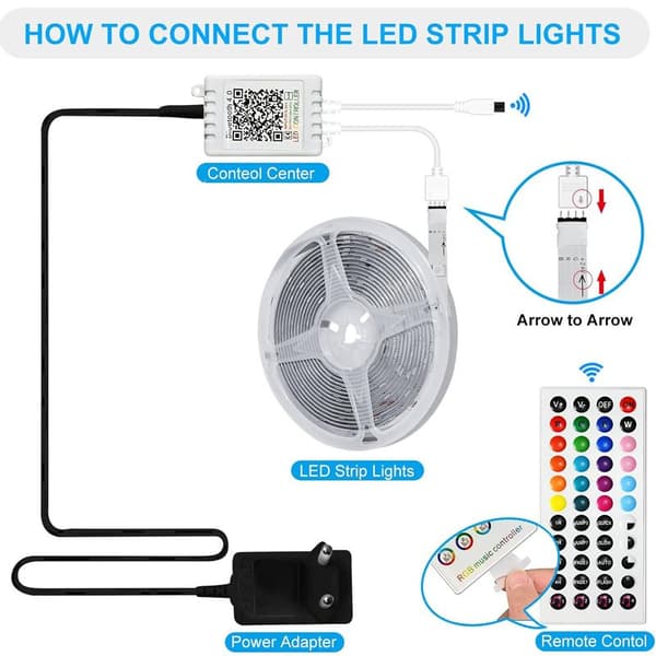 INF 24V 16 LEDs/m LED-remsa med 44-knapps fjärrkontroll, EU-nätadapter, 10m