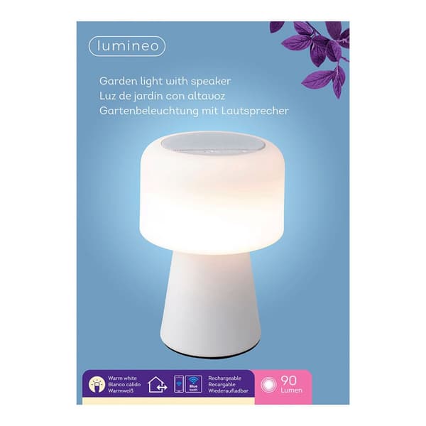 LED-lampa med Bluetooth-högtalare och strådlös laddare Lumineo 894417 Vit Laddningsbar