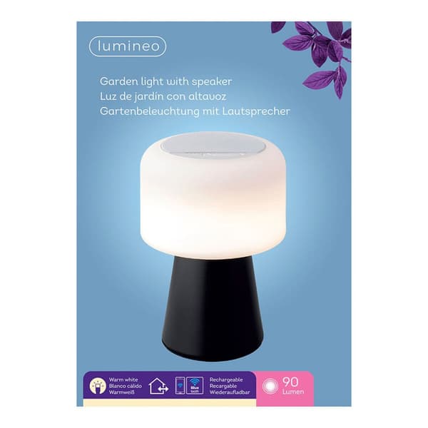 LED-lampe med Bluetooth-højttaler og trådløs oplader Lumineo 894415 Sort Genopladelig