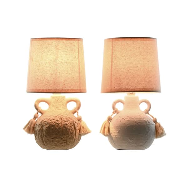 Bordslampa Home ESPRIT Vit Beige Keramik 220 V 15 x 15 x 28 cm (2 antal)