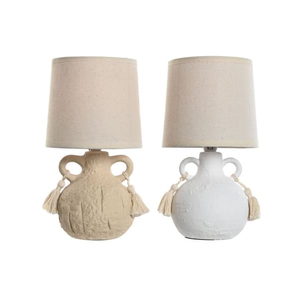 Bordslampa Home ESPRIT Vit Beige Keramik 220 V 15 x 15 x 28 cm (2 antal)