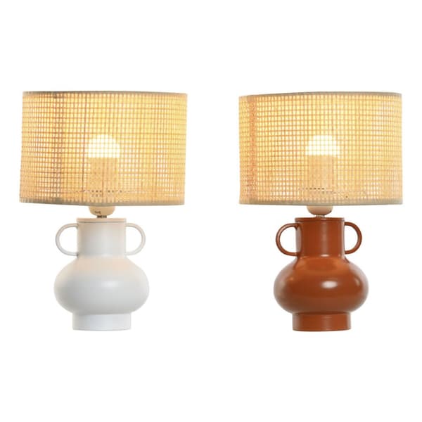 Bordslampa Home ESPRIT Vit Naturell Terrakota n Metall Bambu 50 W 220 V 22 x 22 x 33 cm (2 antal)