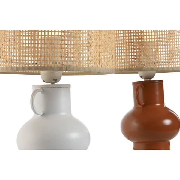 Bordslampa Home ESPRIT Vit Naturell Terrakota n Metall Bambu 50 W 220 V 22 x 22 x 33 cm (2 antal)