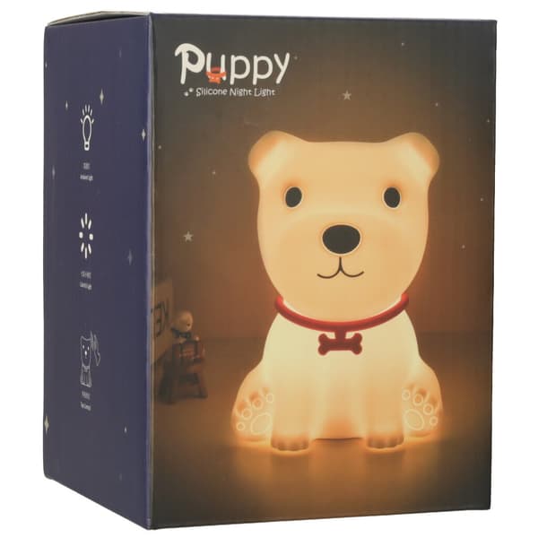 Silikoni 8 LED USB yölamppu lapsille, valkoinen koira