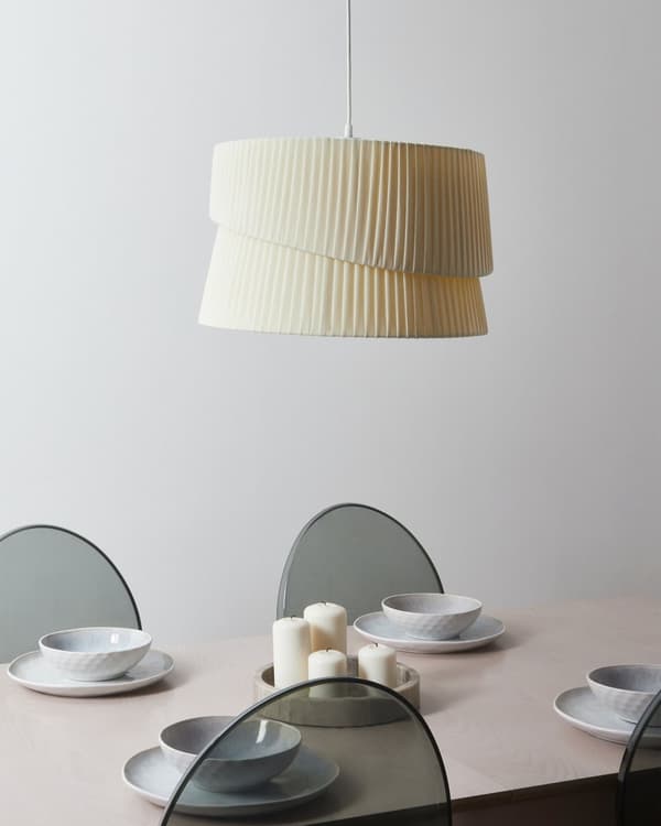 Pendellampe Beige Polyester Terylene Stof 178 cm Belysning Hængende Lys Moderne Boho Design