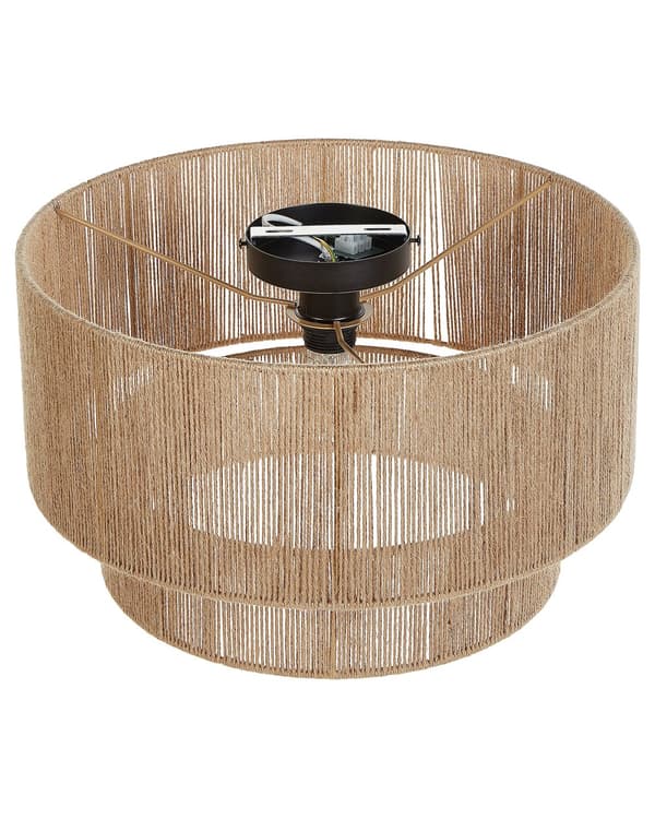 Loftslampe Naturlig jute-skærm Sort jernfod Boho Lightning Hængende lys Stue Soveværelse Gang