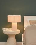 Miniatyrbillede 2 af 10: Bordlampe grå stofbase bomuldslinned lampeskærm 30 cm sengelampe stofbelysning til soveværelse stue