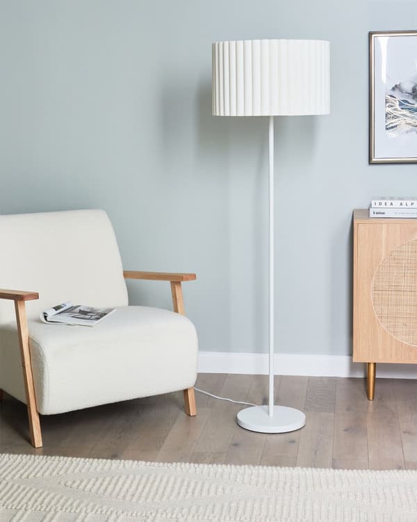 Gulvlampe Beige Hvid Polyester Terylen Jern 154 cm Tromleskærm Lys Soveværelse Stue Retro Klassisk