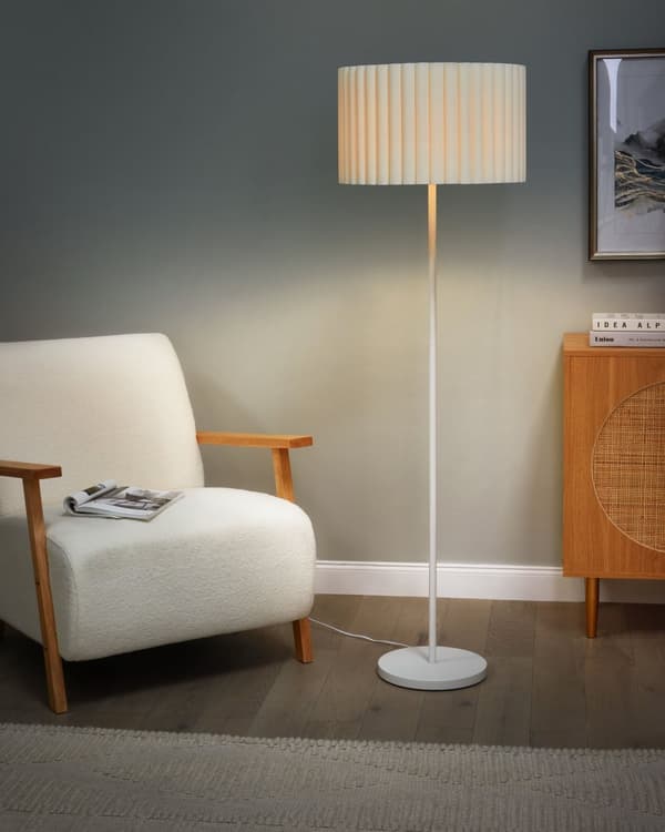 Gulvlampe Beige Hvid Polyester Terylen Jern 154 cm Tromleskærm Lys Soveværelse Stue Retro Klassisk