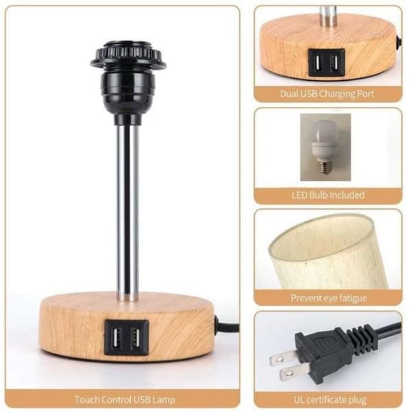 Sänglampa med USB-laddningsportar, Touch Control 3 färgtemperaturer och minimalistisk skrivbordslampa, E27-lampor