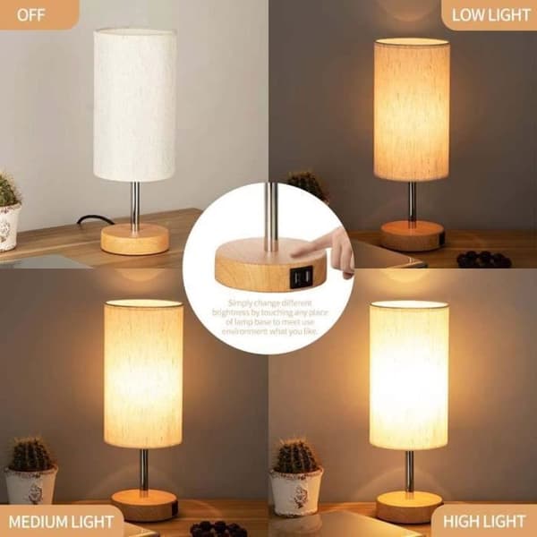 Sänglampa med USB-laddningsportar, Touch Control 3 färgtemperaturer och minimalistisk skrivbordslampa, E27-lampor
