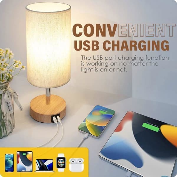 Sänglampa med USB-laddningsportar, Touch Control 3 färgtemperaturer och minimalistisk skrivbordslampa, E27-lampor