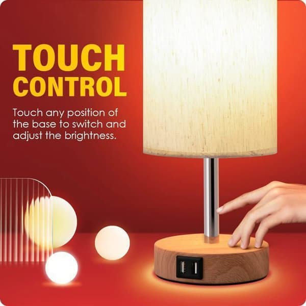 Sänglampa med USB-laddningsportar, Touch Control 3 färgtemperaturer och minimalistisk skrivbordslampa, E27-lampor