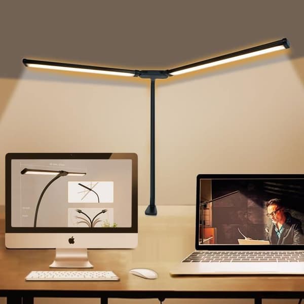 Kraftfull LED-bordslampa, 61 cm bordslampa, med klämma och ljussensor, 10 ljusstyrkor, 3 färgtemperaturer, svart
