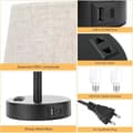 Miniatyrbild 2 av 4: Touch sänglampa med USB-A+C+AC-kontaktportar, 3 dimbara, sänglampor set om 2, linnelampskärm