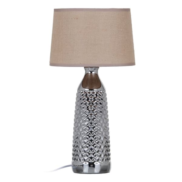 Bordslampa Beige Silvrig Säckväv Keramik 60 W 220 V 240 V 220-240 V 26 x 26 x 49,5 cm