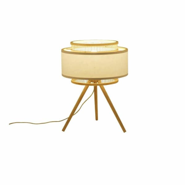 Bordlampe DKD Home Decor Brun Polyester Hvid Bambus (36 x 36 x 48 cm)