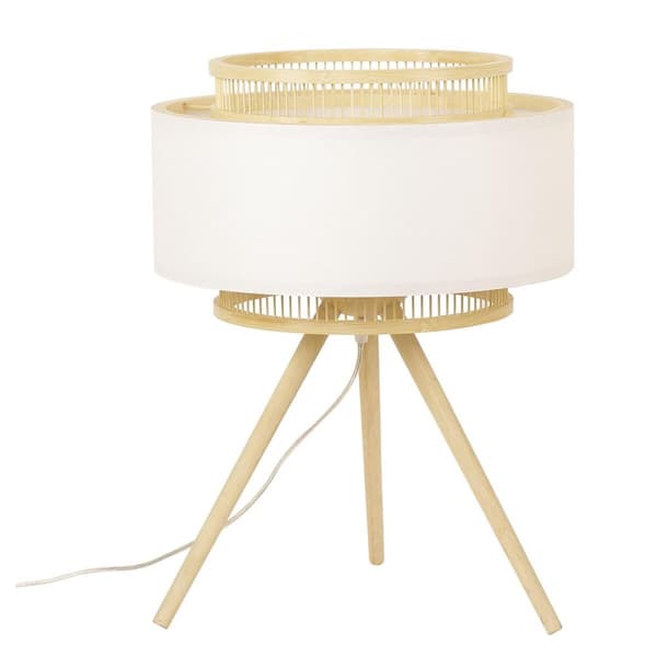 Bordlampe DKD Home Decor Brun Polyester Hvid Bambus (36 x 36 x 48 cm)