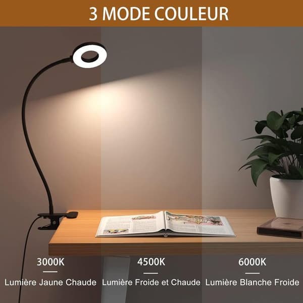 Clip Skrivbordslampa 48 LED flexibel USB Clip-on läslampa 3 ljuslägen &amp; 10 ljusstyrkanivåer, svart